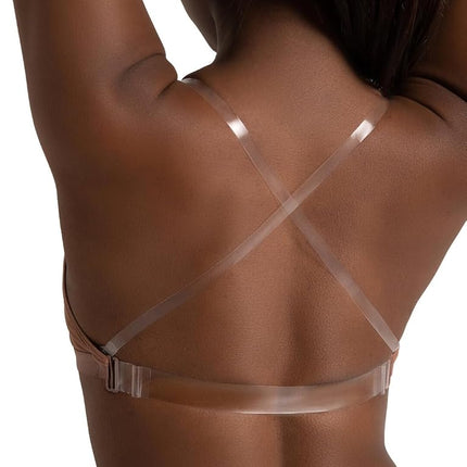 Capezio Women's Deep Neck Clear Back Bra, Mocha, Medium