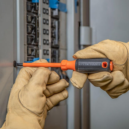 Klein Tools 6824INS Insulated Screwdriver, 1000V 1/4-Inch Cabinet Tip Screwdriver with 4-Inch Shank, Tip-Ident, Cushion-Grip Handle