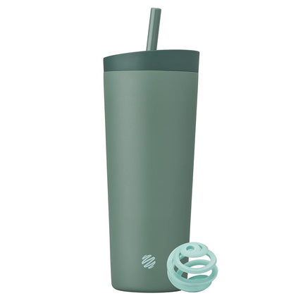 Vaso batidor térmico de acero inoxidable 2 en 1 BlenderBottle, tapa a prueba de fugas Swig, popote, BlenderBall, sin BPA, para batidos de proteínas, licuados y preentrenamiento, 24 oz, verde (cristal de mar)