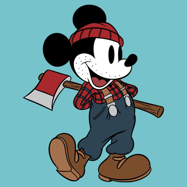 Disney Characters Lumberjack Mickey Girl's Solid Crew Tee, Tahiti Blue, Small
