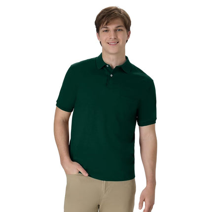 Hanes Men's Short Sleeve Jersey Pocket Polo, Deep Forest, 3X-Large (Pack of 2)
