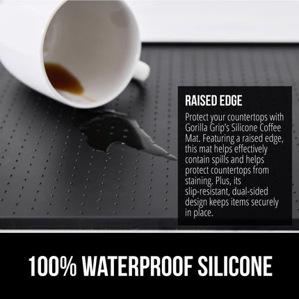 GORILLA GRIP Silicone Coffee Mat, Espresso Machine Bar Accessories, Keep Kitchen Counters Clean, Stays in Place, Waterproof and Heat Resistant Dish Drying Mats, Home Decor Essentials, 11.5x18.5, Black