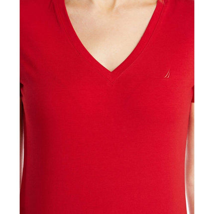 Nautica Women's Easy Comfort V-Neck Supersoft Stretch Cotton T-Shirt Red, Small