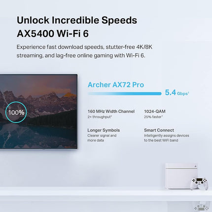 TP-Link AX5400 WiFi 6 Router (Archer AX72 Pro) Multi Gigabit Wireless Internet Router, 1 x 2.5 Gbps Port, Dual Band, VPN Support, Guest Network, MU-MIMO, USB 3.0 Port, WPA3, Compatible with Alexa
