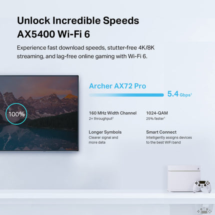 TP-Link AX5400 WiFi 6 Router (Archer AX72 Pro) Multi Gigabit Wireless Internet Router, 1 x 2.5 Gbps Port, Dual Band, VPN Support, Guest Network, MU-MIMO, USB 3.0 Port, WPA3, Compatible with Alexa