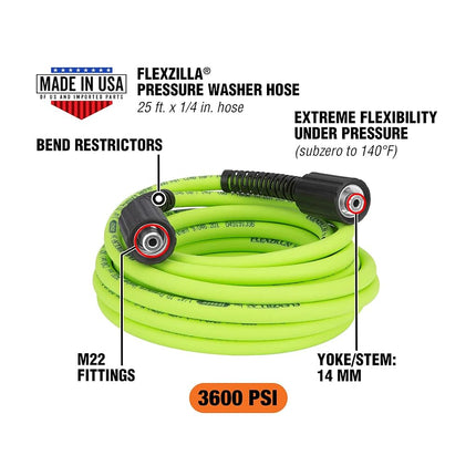 Flexzilla HFZPW36425M-E 3600 PSI, 25' Pressure Washer Hose, 1/4 in. x 25 ft, ZillaGreen
