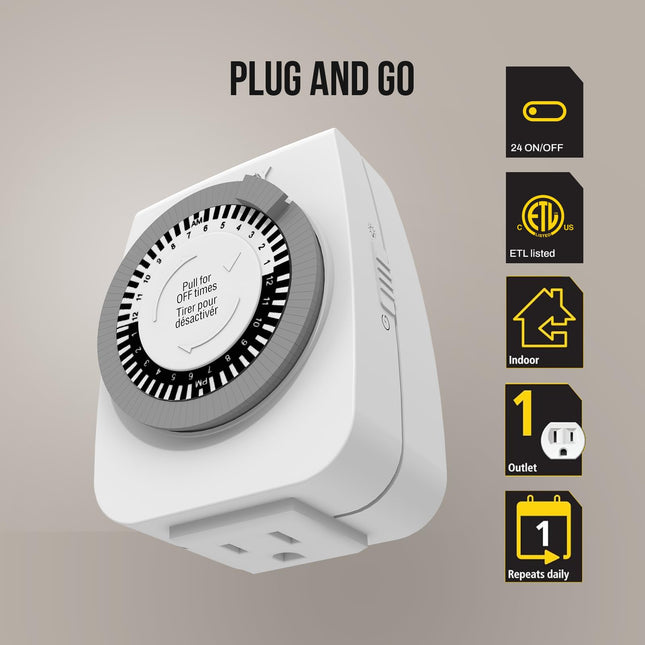 Stanley 31195 TimeIt Mini, temporizador mecánico con conexión a tierra de 1 toma de corriente de Stanley