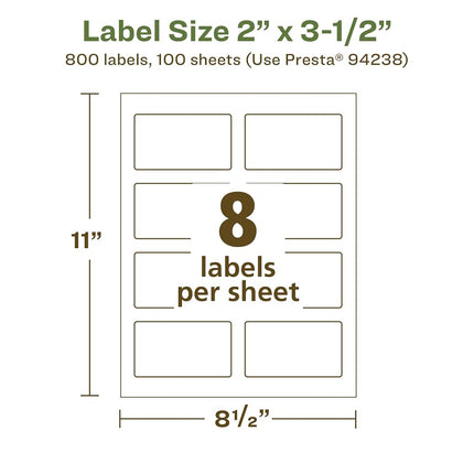 Avery Etiquetas Ecológicas Recicladas Rectangulares Blanco Mate, 5.08 cm x 8.89 cm, Impresión hasta el Borde, Etiquetas Blanco Mate, Adhesivo Permanente, Imprimibles Láser/Inyección de Tinta, 800 en Total