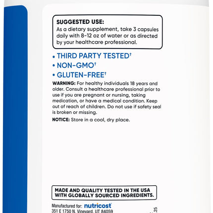 Nutricost Óxido Nítrico Reforzador 2250 mg, 180 Cápsulas - 750 mg por Cápsula, 60 Dosis - Sin Gluten y Sin OGM