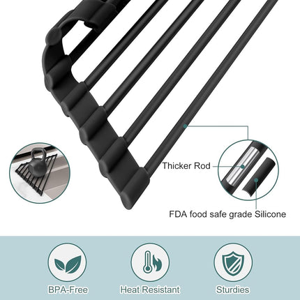 MERRYBOX Triangle Roll Up Dish Drying Rack Over The Sink, 2025 Anti-Rust Sink Drying Rack with Full Silicone Wrapped for Top of Sink Coner, Anti-Slip Organizer for Kitchen