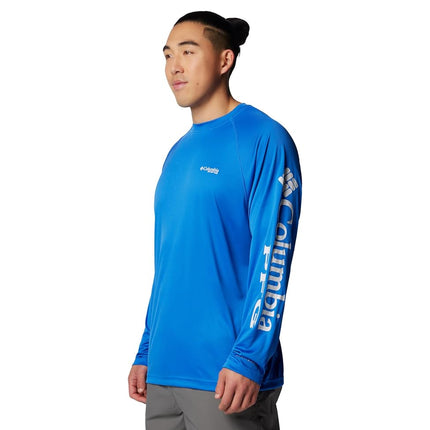Columbia Men's Terminal Tackle Long Sleeve Fishing Shirt, Vivid Blue/Cool Grey Logo, Medium