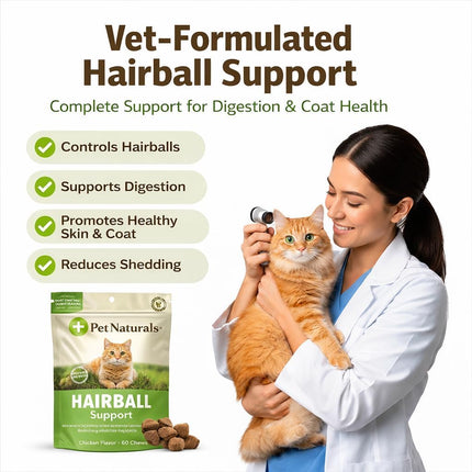 Pet Naturals of Vermont - Hairball, Daily Digestive, Skin and Coat Support for Cats, 160 Bite-Sized Chews