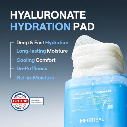 MEDIHEAL Hyaluronate Hydration Toner Pads for Hydration (100 Count)