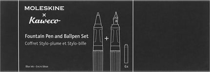 Moleskine x Kaweco, Penna Stilografica in Plastica ABS con Pennino Misura M Placcato in Oro e Penna a Sfera Ricaricabile, Ricaricabile con 1,0 mm di Inchiostro Blu, 6 cartucce Incluse, Colore Nero