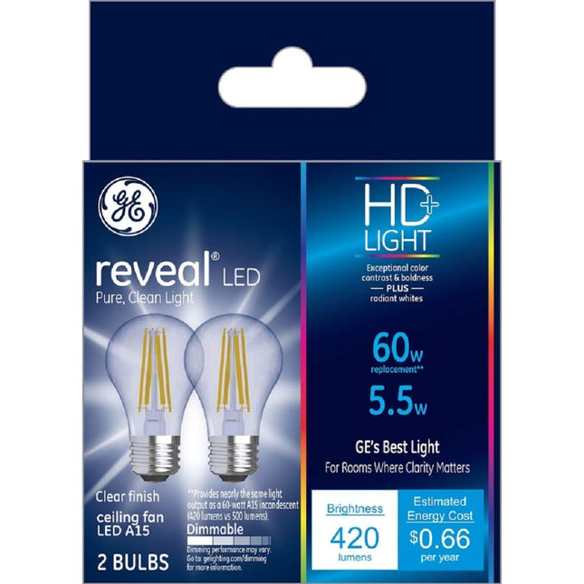 GE Reveal LED Light Bulbs, 60 Watt, A15 Ceiling Fa