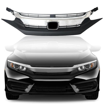 Calandre avant Kspeed pour Honda Civic 2016 2017 2018, noire avec moulure chromée, pièce de remplacement pour calandre supérieure avant