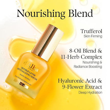 d'Alba Italian White Truffle Double Layer Revitalizing Serum, Vegan Skincare, 2-in-1 Hydrating Serum with White Truffles for Moisture and Elasticity Care, Glow, Surfactant Free, Korean Skincare (30ml)