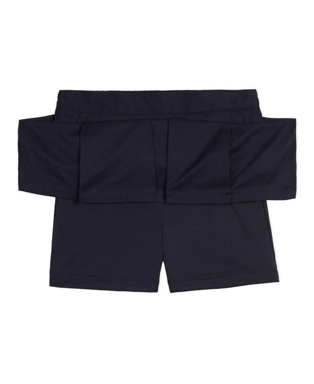 Nautica Girls' School Uniform Pleated Pull-on Scooter Skirt with Undershorts, Knit Waistband, Navy Twill, 4