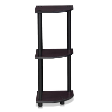 Furinno TURN-N-TUBE Corner Shelf, 3-Tier Corner Bookshelf, Display Storage Shelves with Open Shelves, for Organization and Storage, Living Room, Home Office, Garage, Dark Walnut