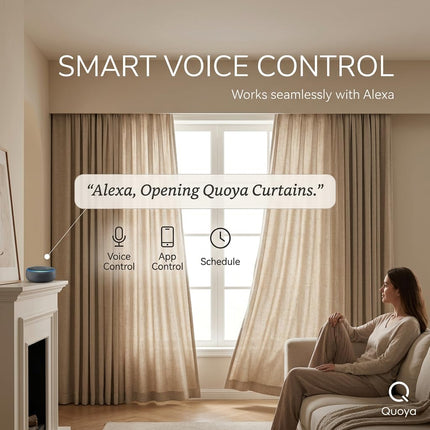 Quoya QL600 Motorised Smart Electric Curtain Track with Remote – Hidden Brackets, Automatic Curtain Opener – App & Voice Control – up to 3 m / 9.8 ft