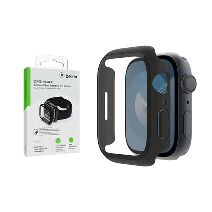 Belkin TemperedCurve Apple Watch Series 8 Screen Protector with Edge-to-Edge Coverage & Protective Bumper - Tempered Glass Screen Protector, Apple Watch Accessories - Black