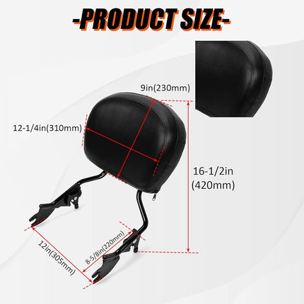 ECOTRIC Adjustable Detach Sissy Bar Backrest Compatible with 2009-2022 Harley Touring Street Glide FLHX FLHR w/Leather Pad