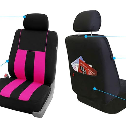 FH GROUP FH-FB036217 Striking Striped Seat Covers Pink/Black Color - Fit Most Car, Truck, Suv, or Van