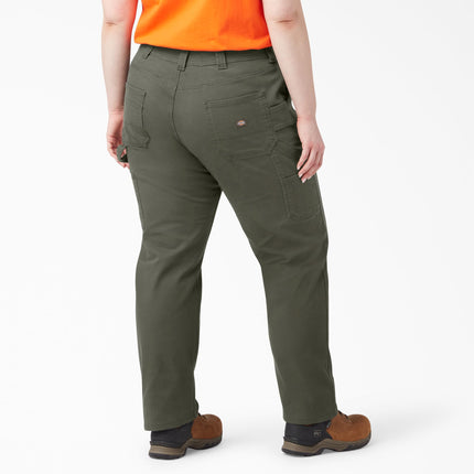 Dickies Women's Plus Size Relaxed Straight Carpenter Duck Pant, Rinsed Moss Green, 24