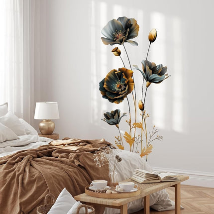 CNUSER 3D Wall Stickers Black Gold Floral Wall Art Decal Decor for Bedroom Living Room Offices Home Decoration