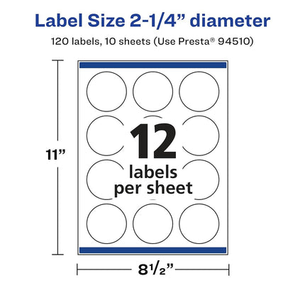 Avery Glossy Clear Round Labels with Sure Feed, 2.25" Diameter, 120 Glossy Clear Labels, Print-to-The-Edge, Laser/Inkjet Printable Labels