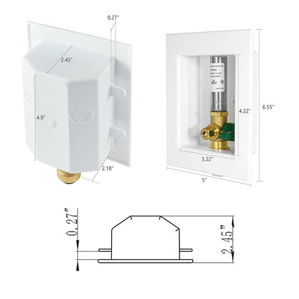 Boîte de dérivation EFIELD Push-fit pour machine à glaçons, raccord Push-Fit 1/2 pouce avec amortisseur de coup de bélier en acier inoxydable, vanne à boisseau sphérique 1/4 de tour installée (IM015)