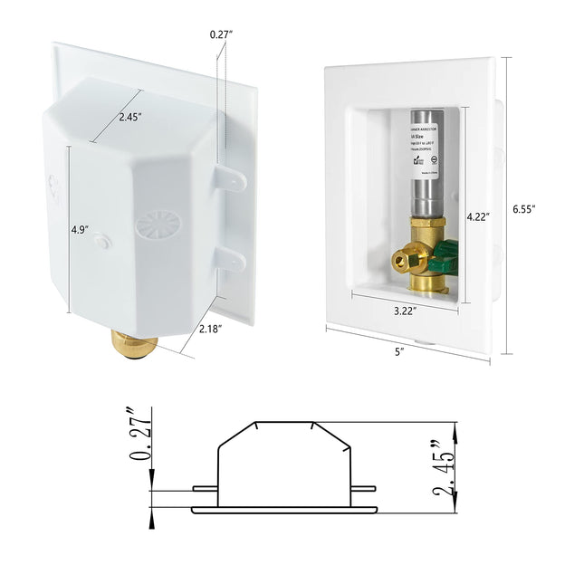 EFIELD Push-fit Ice Maker Outlet Box, 1/2-Inch Push-Fit Connection with Stainless Steel Hammer Arrestor, Installed 1/4-Turn Ball Valve,(IM015)