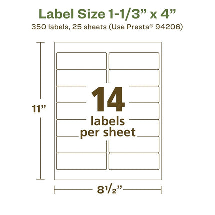 Avery EcoFriendly Matte White Recycled Rectangle Labels, 1-1/3" x 4", Matte White Labels, Permanent Label Adhesive, Laser/Inkjet, 350 Printable Labels
