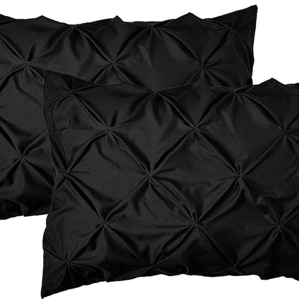 Juego de 2 fundas de almohada Elegant Comfort, diseño plisado, calidad egipcia de 1500 hilos, diseño elegante y fácil cuidado, resistente a las arrugas y a las manchas, juego de 2 fundas de almohada, plisado King, negro