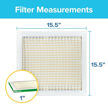 Filtro de aire electrostático Filtrete, 15.5x15.5x1, MPR 700, MERV 8, Reducción de polvo, polen y caspa de mascotas para un hogar limpio, Filtros de aire plisados para hornos de HVAC y aire acondicionado, 4 filtros
