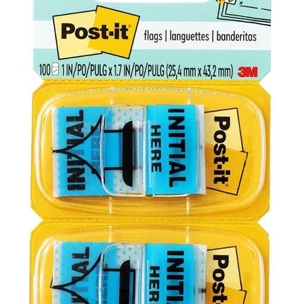 Post-it Standard Page Flags in Dispenser 1in Wide, Blue "Initial Here" 100 Flags, 680-IH2