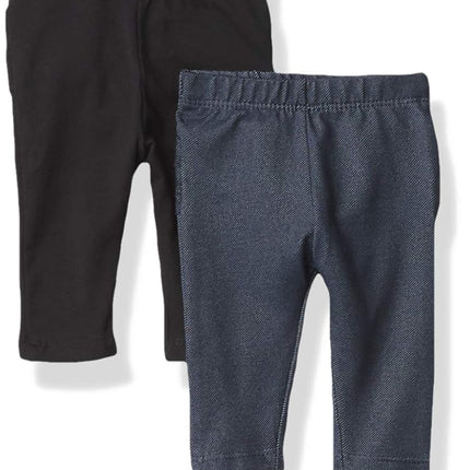 The Children's Place Baby Girls' and Newborn Knit Pull on Pants, Black/Azul Ruffle 2-Pack, 6-9 Months