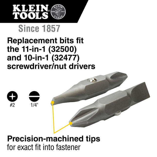 Klein Tools 32483 Bit for 11-in-1 and 10-in-1 Klein Screwdriver Nut Driver, #2 Phillips, 1/4-Inch Slotted