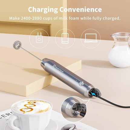 Maestri House Rechargeable Milk Frother with Stand, Handheld Electric Foam Maker Waterproof Detachable Stainless Steel Whisk Drink Mixer Foamer for Lattes, Cappuccino, BX07