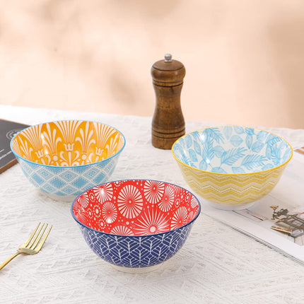 Cereal Bowl Porcelain Soup Bowls - Ceramic Bowl Set Kitchen 23 oz - 6 Inch Deep Colorful Bowls for Serving Breakfast | Oat | Oatmeal | Ramen | Pho | Noodle - Microwave and Dishwasher Safe - Set of 6