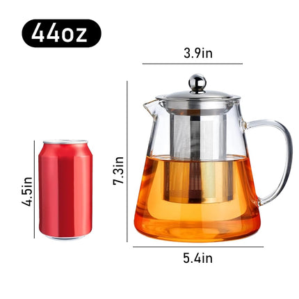 PARACITY Glass Teapot Stovetop 44 OZ, Borosilicate Clear Tea Kettle with Removable 18/8 Stainless Steel Infuser, Teapot Blooming and Loose Leaf Tea Maker Tea Brewer for Camping, Travel (1300ml)