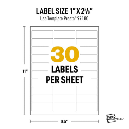 Avery UltraDuty GHS Labels, Waterproof, 1 X 2-5/8 Inch Rectangle Labels, Pack of 750 White Labels for Use with Pigment Inkjet Printers