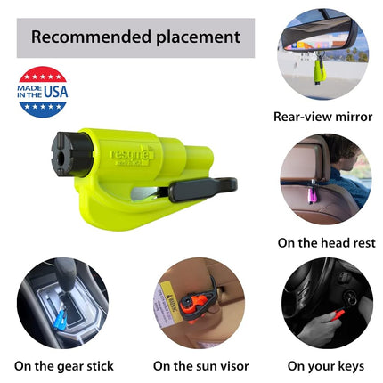 Resqme Family Pack of 12, The Original Emergency Keychain Car Escape Tool, 2-in-1 Seatbelt Cutter and Window Breaker, Made in USA, Black