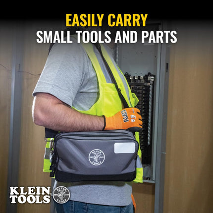 KLEIN TOOLS 55583 Tool Pouch Zipper Bag, Dual Compartments, 12-Inch x 7-Inch Heavy Duty Tool Bag Organizer, Multipurpose for Tools to Crafts