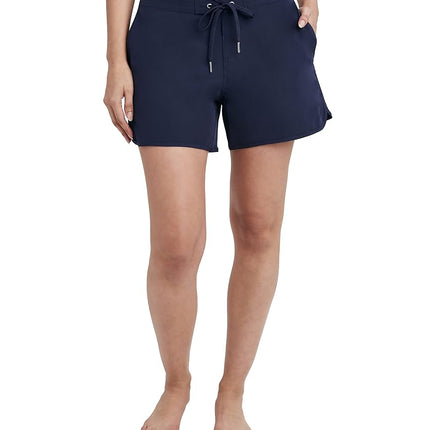 Nautica Women's Solid 4 1/2" Core Stretch Boardshort with Adjustable Waistband Cord, Deep Sea, X-Large