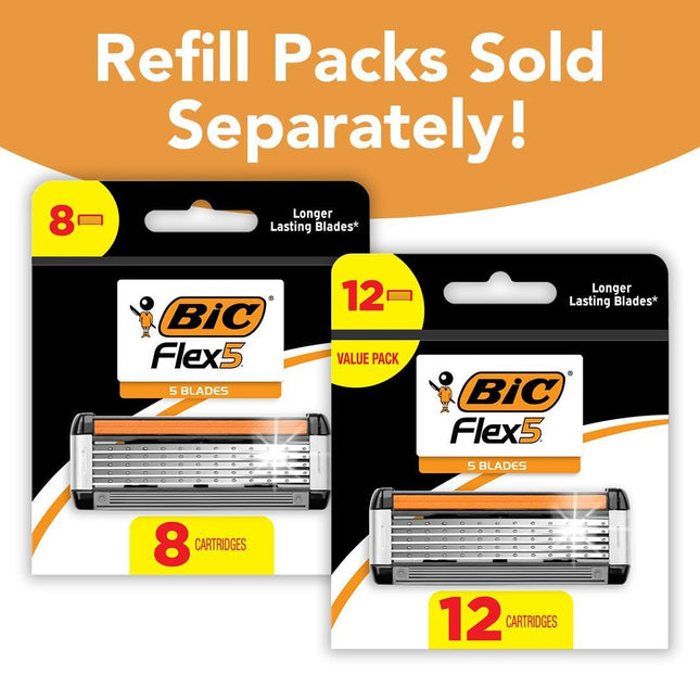 BIC Flex 5 Rasoirs rechargeables 5 lames pour homme, rasage de fête pour une peau lisse, 1 manche et 12 cartouches, cadeaux de Noël