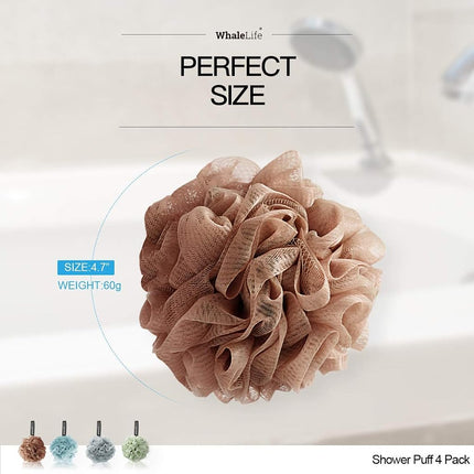 Shower Loofah Bath Sponge Mesh Pouf Scrubber Ball Body Washer 4 Pack (Candy)