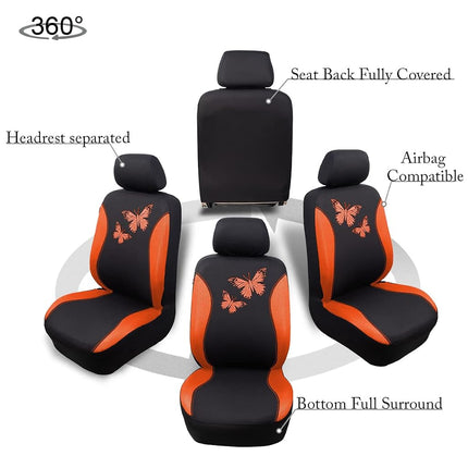 Flying Banner Butterfly car seat Covers ful Set Fashion Universal Lady Woman Female Rear Bench Split Colorized (Full Set, Orange)