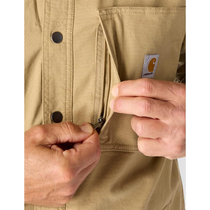 Carhartt Men's 105532 Rugged Flex Relaxed Fit Canvas Fleece-Lined Snap, Dark Khaki, 3XL