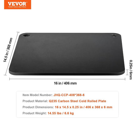 VEVOR Pizza Steel, 16" x 14.5" x 1/4" Pizza Steel Plate for Oven, Pre-Seasoned Carbon Steel Pizza Baking Stone with 20X Higher Conductivity, Heavy Duty Pizza Pan for Outdoor Grill, Indoor Oven